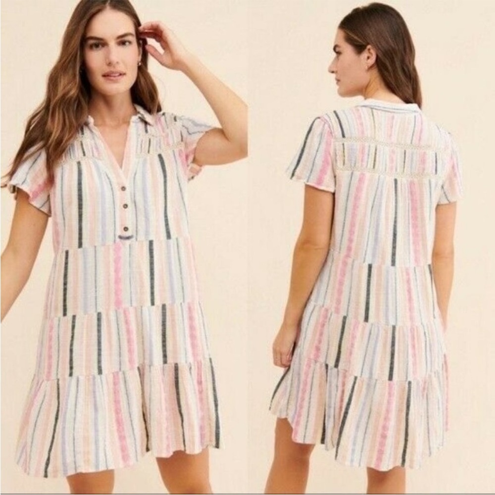 Anthropologie Georgina tiered Striped Short Sleeve Dress. Size S